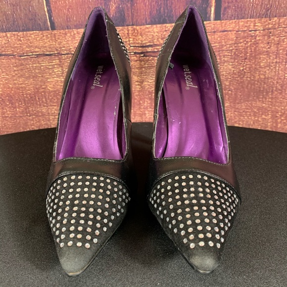 WET SEAL Rhinestone Point Stiletto Metallic Heel - Picture 2 of 11